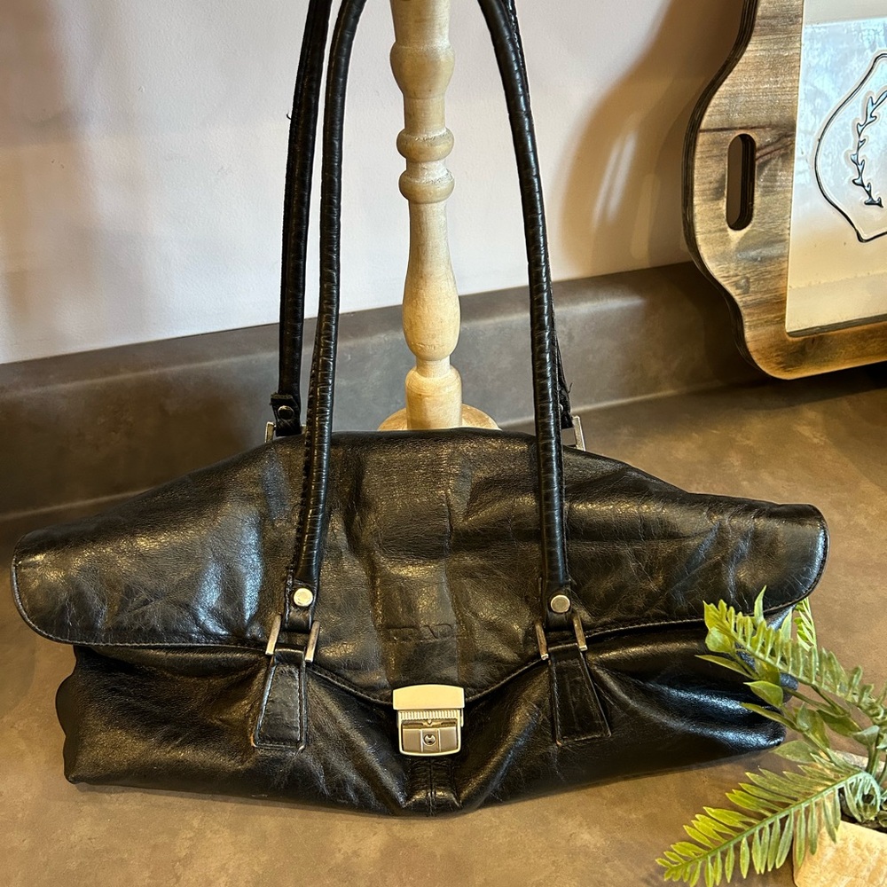 Vintage PRADA black leather push-lock shoulder bag